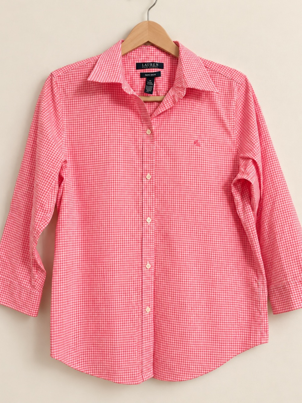Lauren Ralph Lauren Pink Gingham Non-Iron Button-Down Shirt Size M